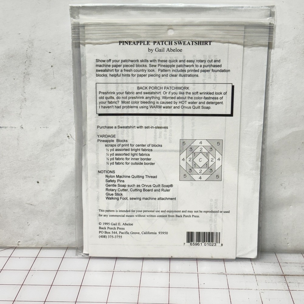 Back Porch Press Sewing Pattern Pineapple Patch Sweatshirt Quilt Patchwork P023