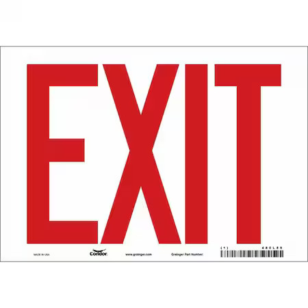 Condor 480L88 Exit Sign, Vinyl, 10" W, 7" H, Exit, White