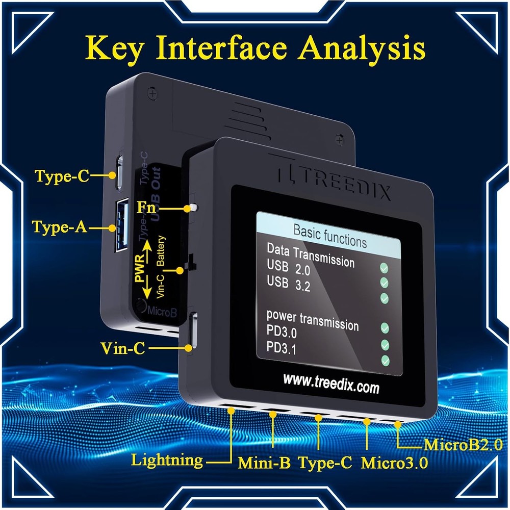 USB Cable Tester with Color Screen for PD 3.0 3.1 Detection Continuity Check