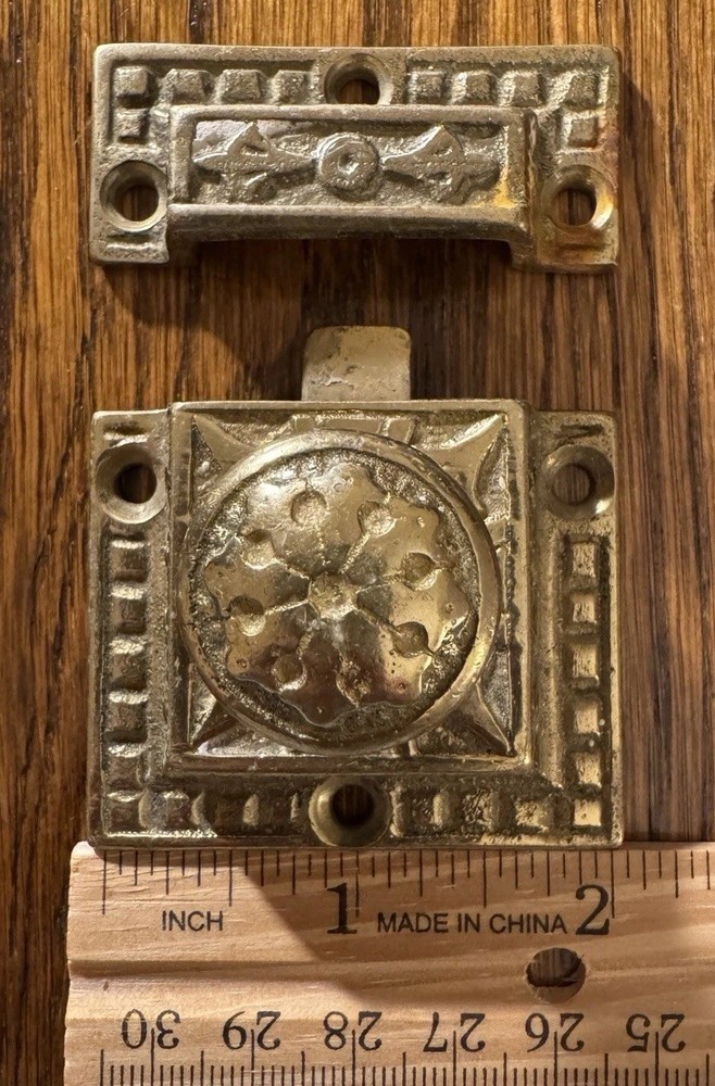 Vintage Solid Brass Cabinet Bolt Latch – Decorative Surface Mount Hardware