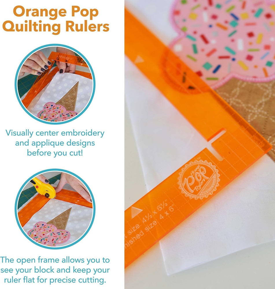 Orange Pop Rulers Set - 4 Square & 6 Rectangle for Easy Quilting & Sewing
