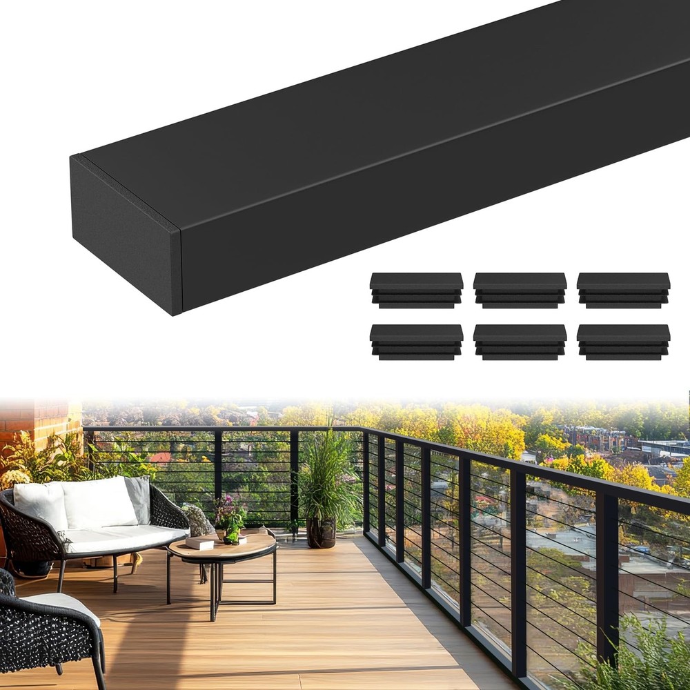 6'6'' Rectangular Cable Railing Handrail, Black Stainless Steel Handrail with...