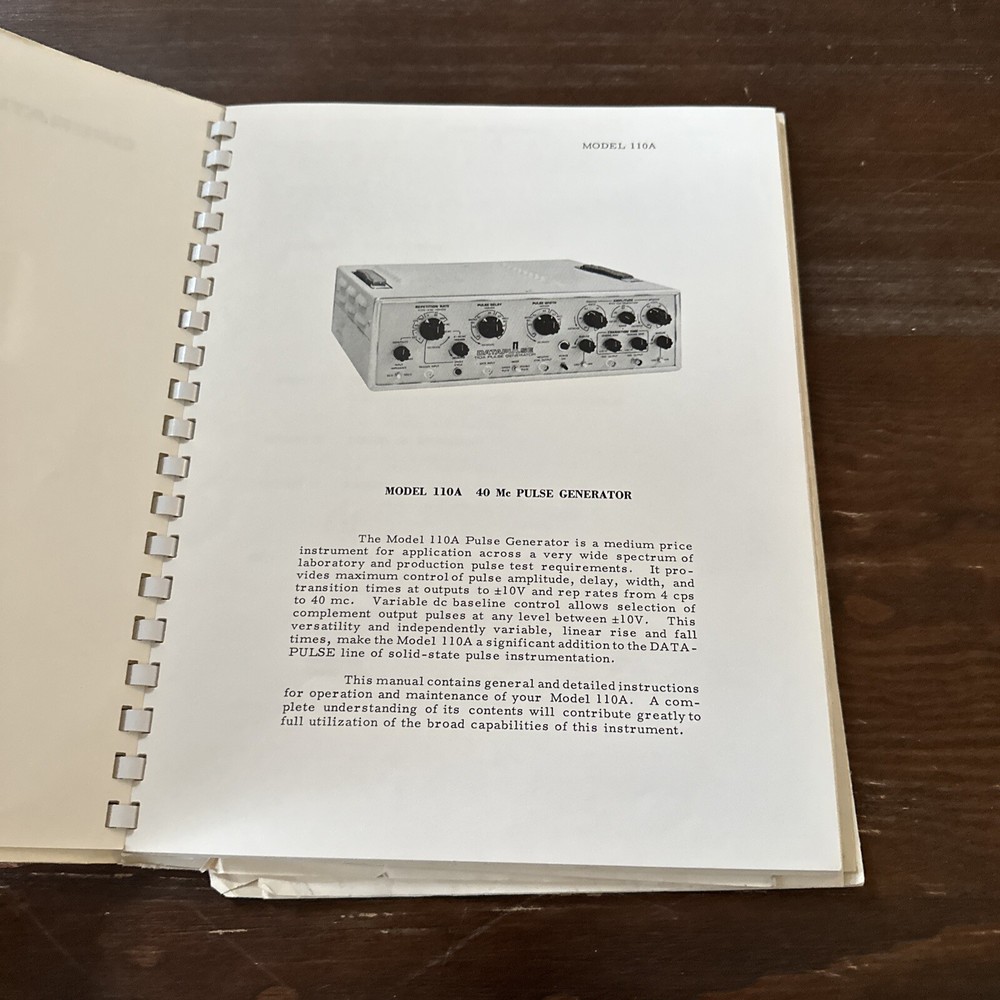 Datapulse Model 110A Pulse Generator Operation & Maintenance Handbook 12/65