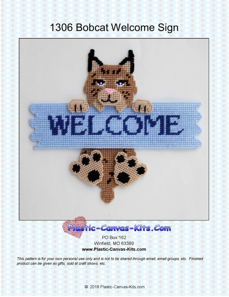 Bobcat/Lynx Welcome Sign- Plastic Canvas Pattern or Kit