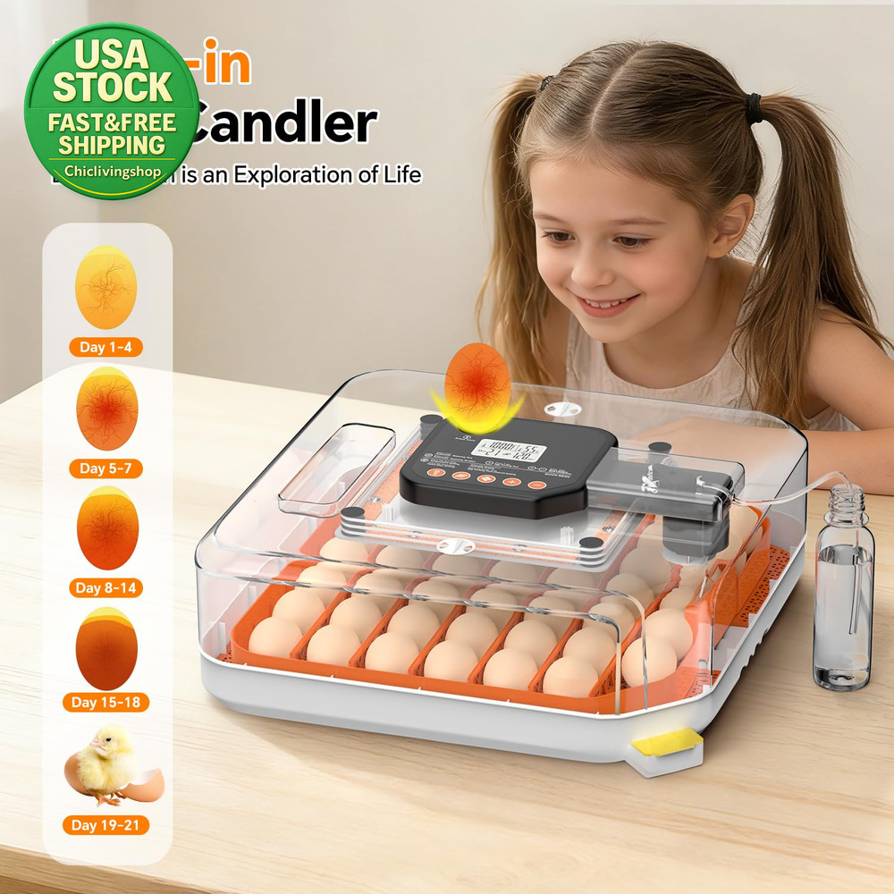 48 Egg Incubator Automatic Turner Digital Temp Humidity Control with Egg Candler