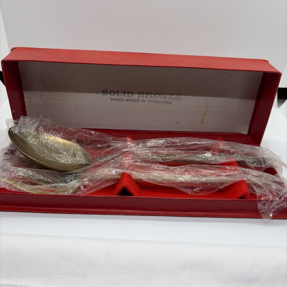 VTG Solid Bronze Servware -Fork & Spoon  Hand made In Original Box (11)