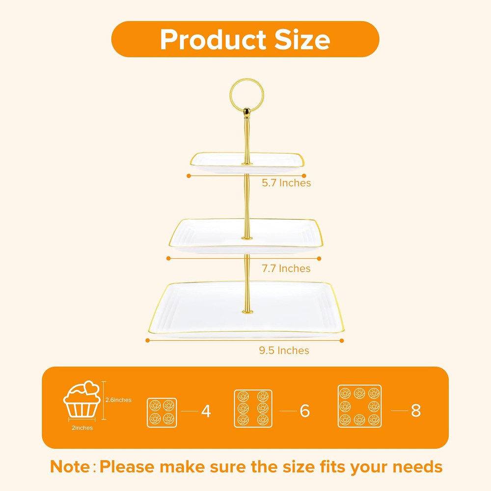 3 Tier Cupcake Stand Tower, White Plastic Cup Cake Holder for Dessert Table, Tie