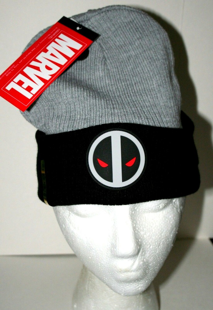 Marvel Comics Deadpool Reversible Black / Gray Winter Knit Cap Hat New Cuff OSFM