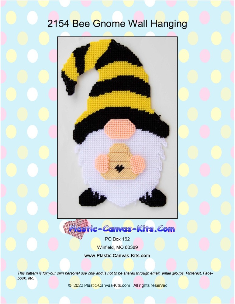 Bee Gnome Wall Hanging- Plastic Canvas Pattern or Kit