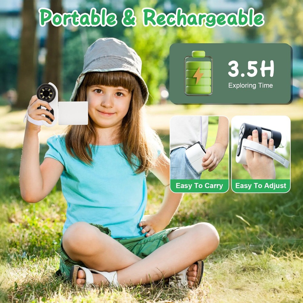 4K Kids Microscope 2" IPS Screen 1000X Handheld Digital Microscopes 32GB Card