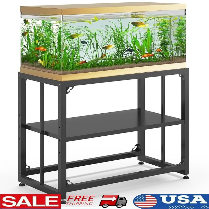 40 Gallon Metal Aquarium Stand 660 Lbs Capacity Adjustable Double Layer Storage