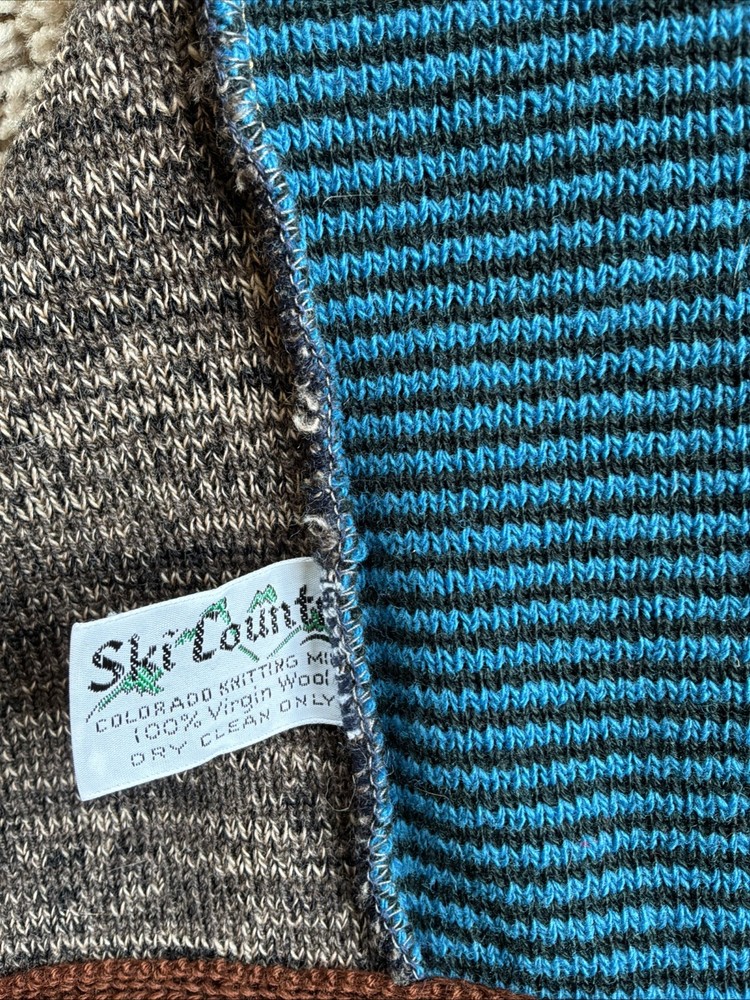 Ski Country Vintage Wool Patchwork Ski Throw Blanket CO Knitting Mills EUC