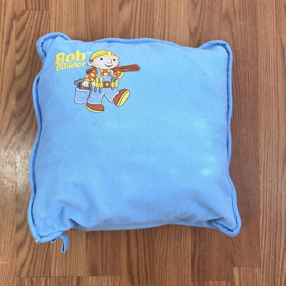Vintage BOB THE BUILDER Quilted TAKE-ALONG Zip-Up Blanket & Pillow RARE