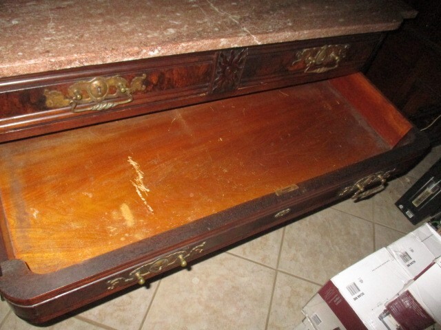 Antique Victorian Walnut Sideboard w/ Brown Marble Top