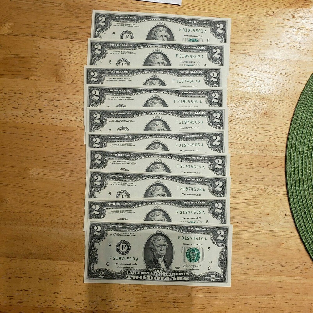 Mint, Uncirculated Two Dollar Bill, Crisp $2 Note, Sequential Order 1995-2017