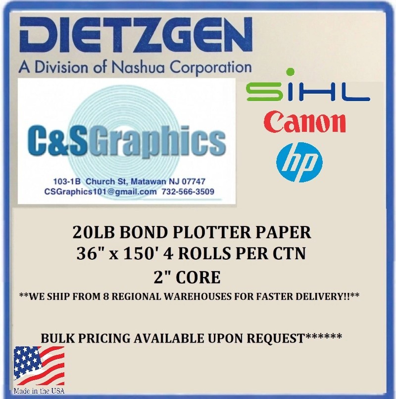 4 ROLLS 36'' X 150' 20lb  HP DesignJet Plotter Paper