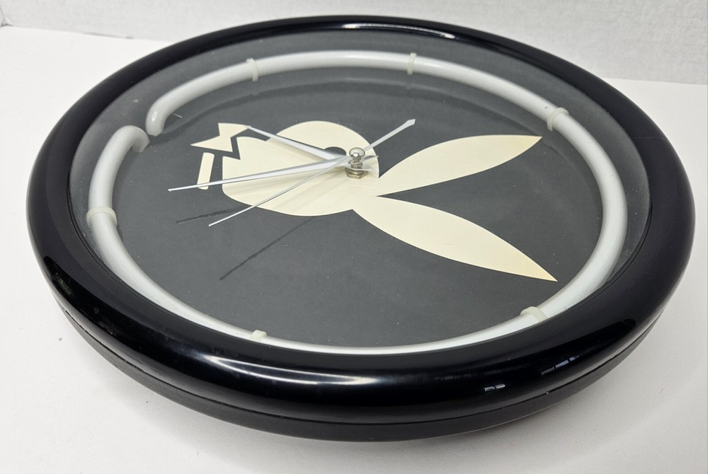 Vintage 12” Playboy Neon White Light Clock Works Tested