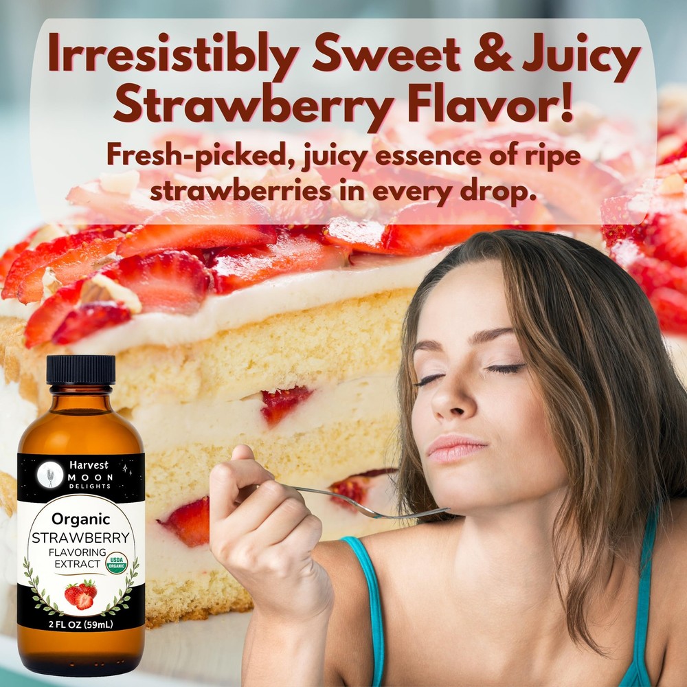 Organic Strawberry Extract for Baking, Ice Cream, Drinks, and Candy - 2 2 Oz