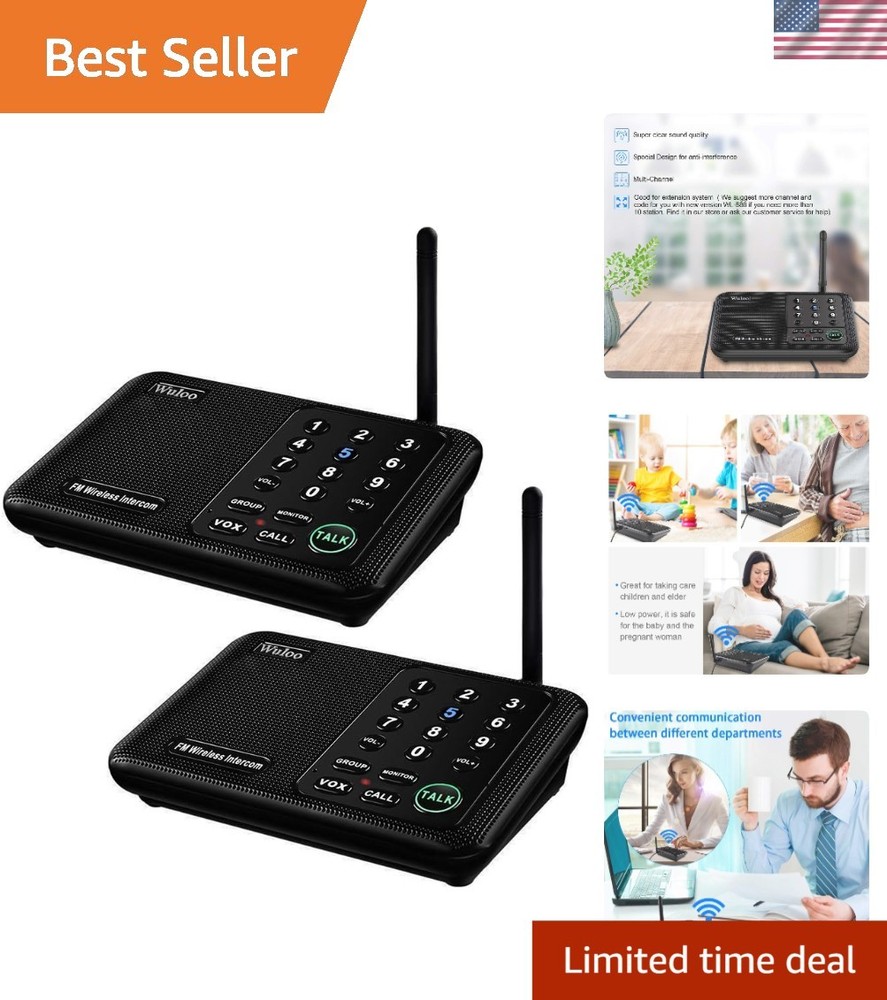 Advanced 10-Channel Wireless Intercom - 5280 Feet Range, 2 Packs Included