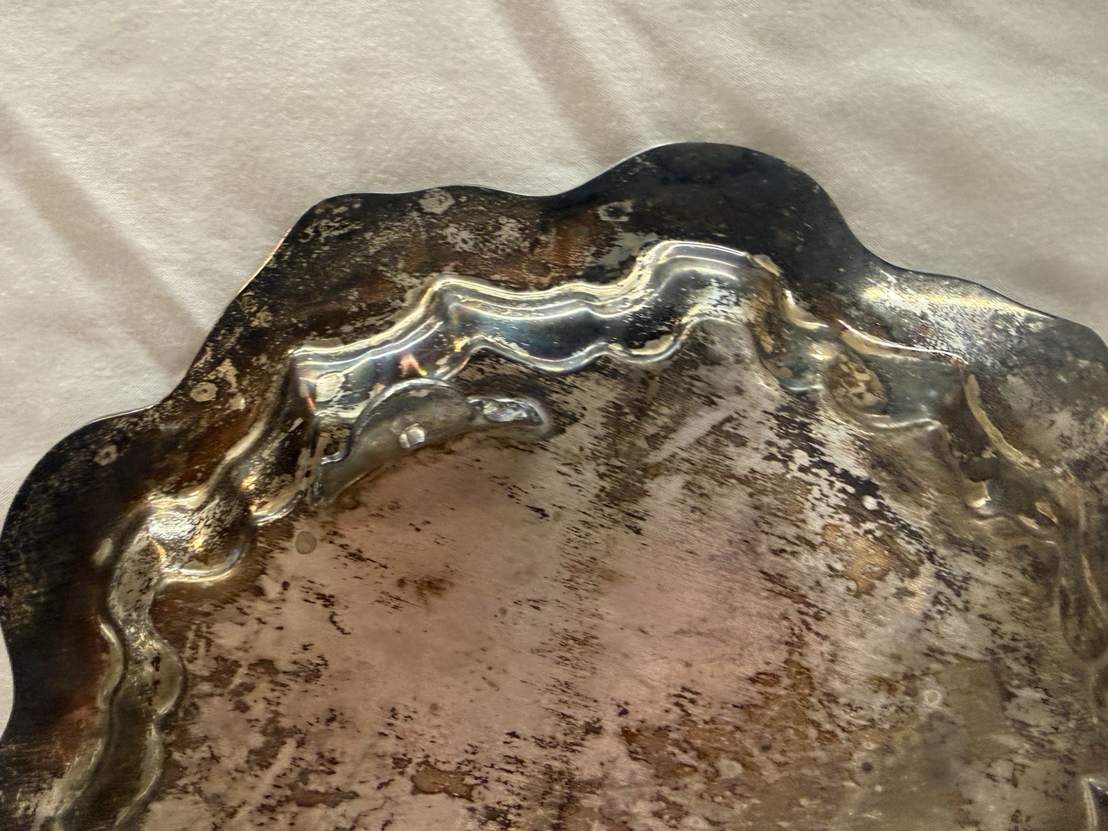 Vintage Coronet Silver on Copper Round Ornate Footed Serving Tray