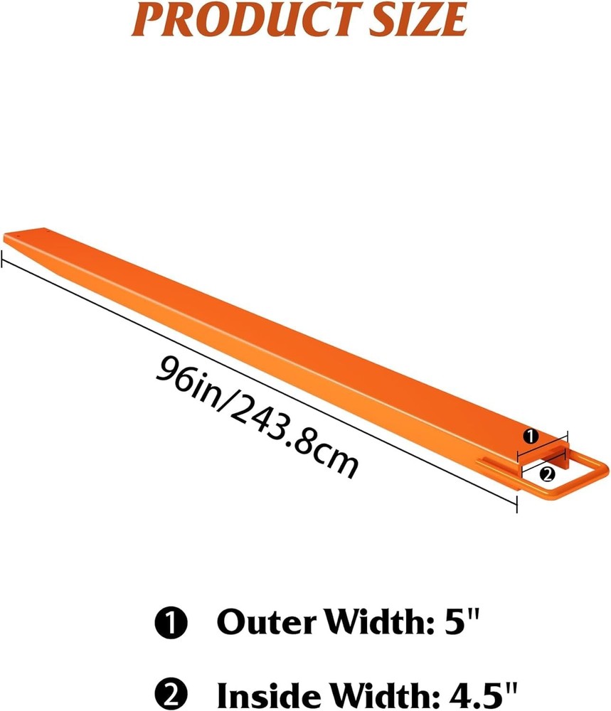 Heavy Duty Steel Fork Extensions 96" 4600LBS 4.5" Width 1 Pair for Forklift