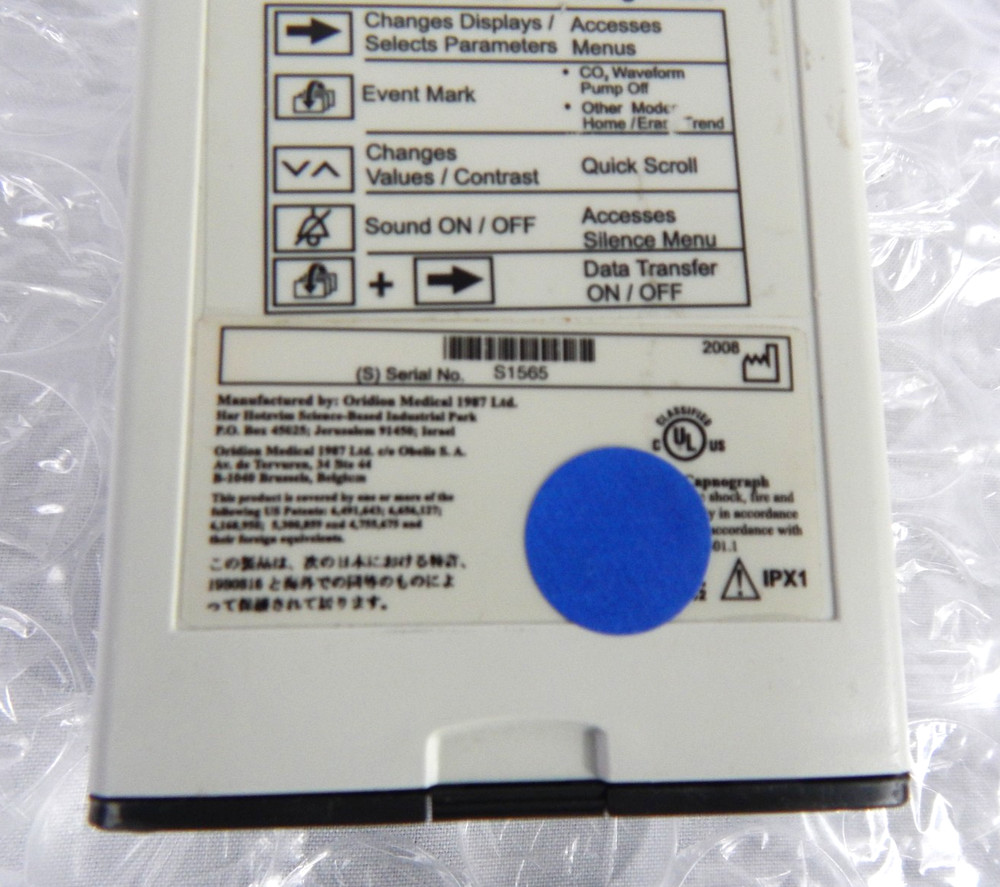 ORIDION MICROCAP HANDHELD CAPNOGRAPH S/N 565