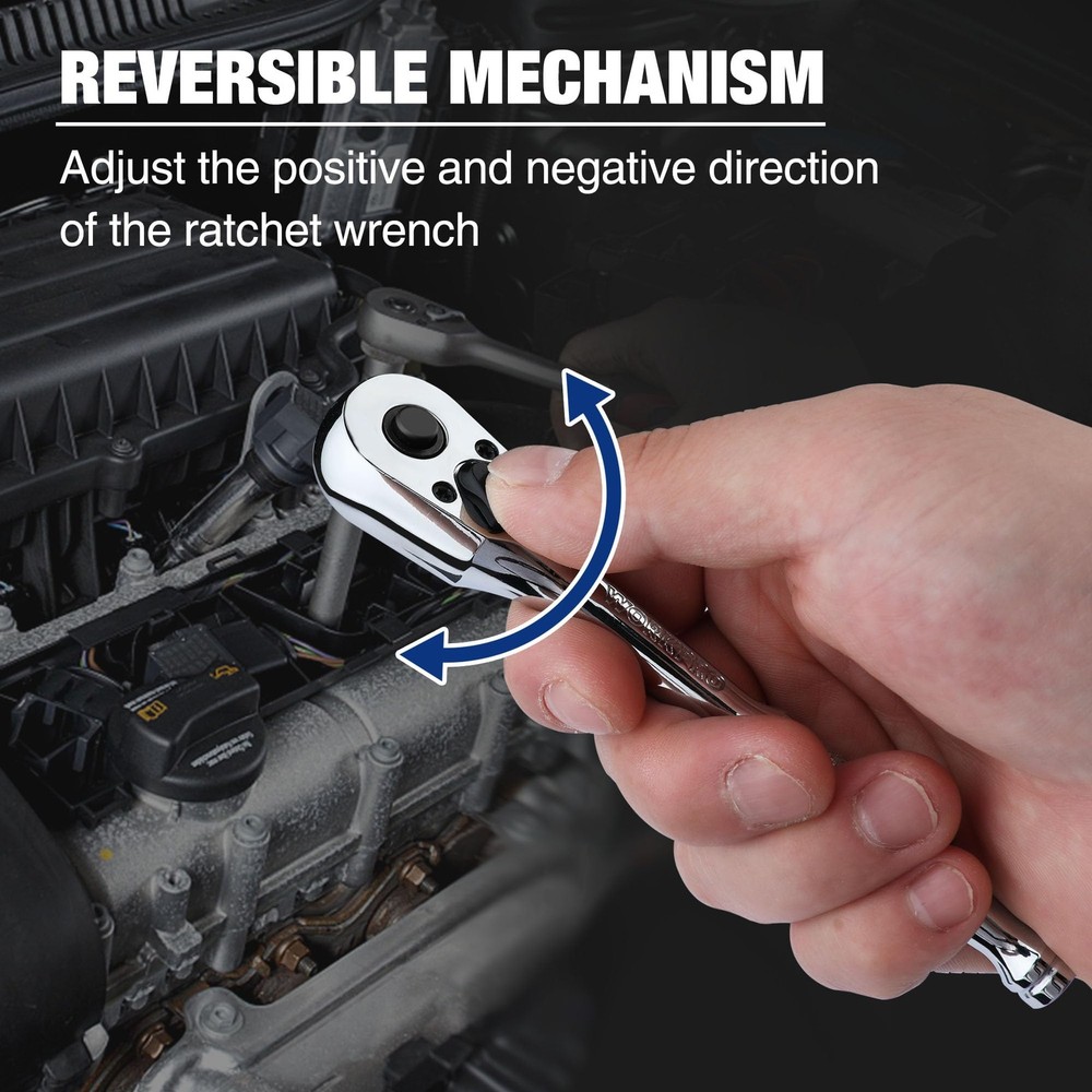 WORKPRO 1/4-Inch Drive Ratchet, Quick-Release Reversible 1/4", Silver, Black