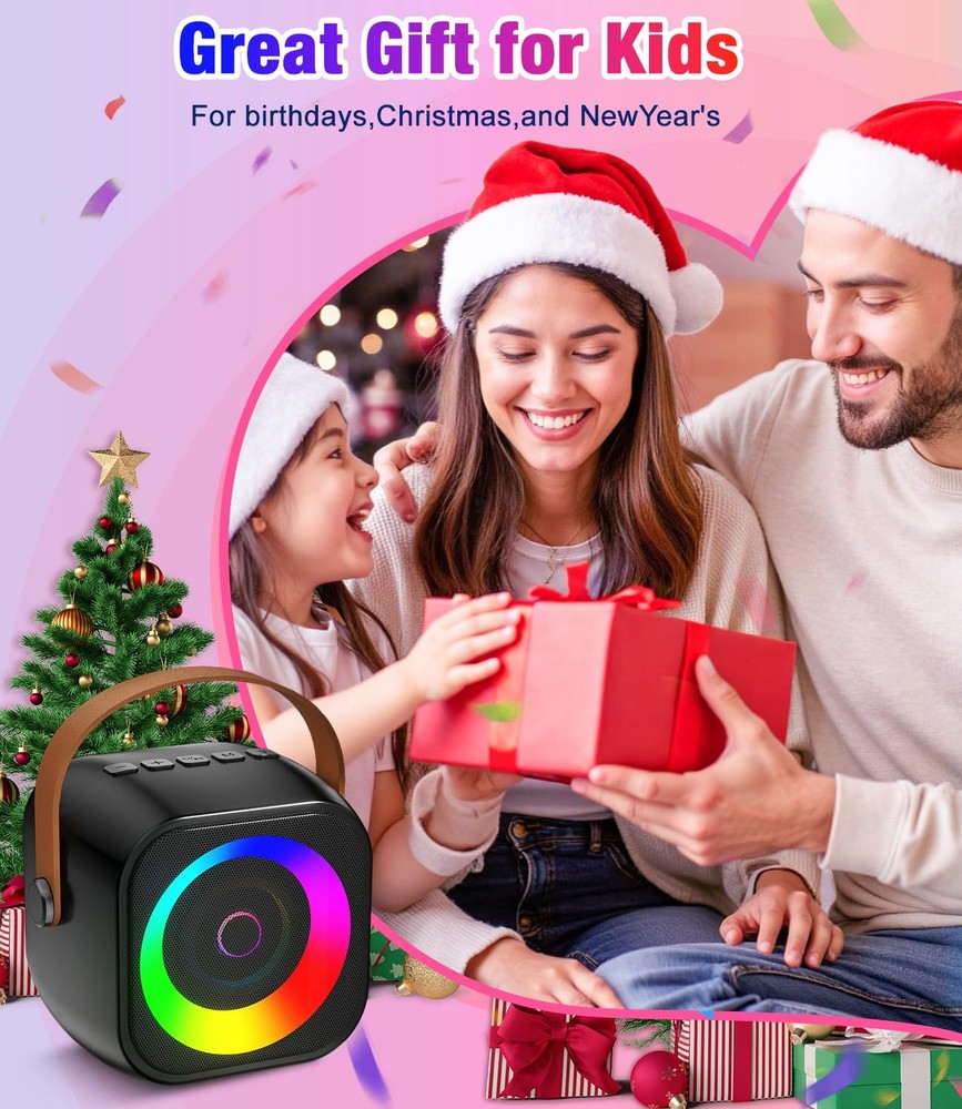 Mini Karaoke Machine, Portable Bluetooth Speaker with 2 Wireless Microphones ...