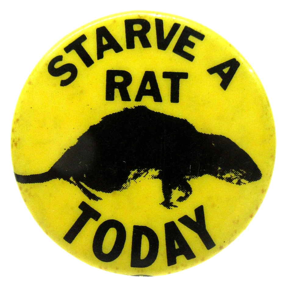 STARVE A RAT TODAY 1.5" celluloid pinback button a3