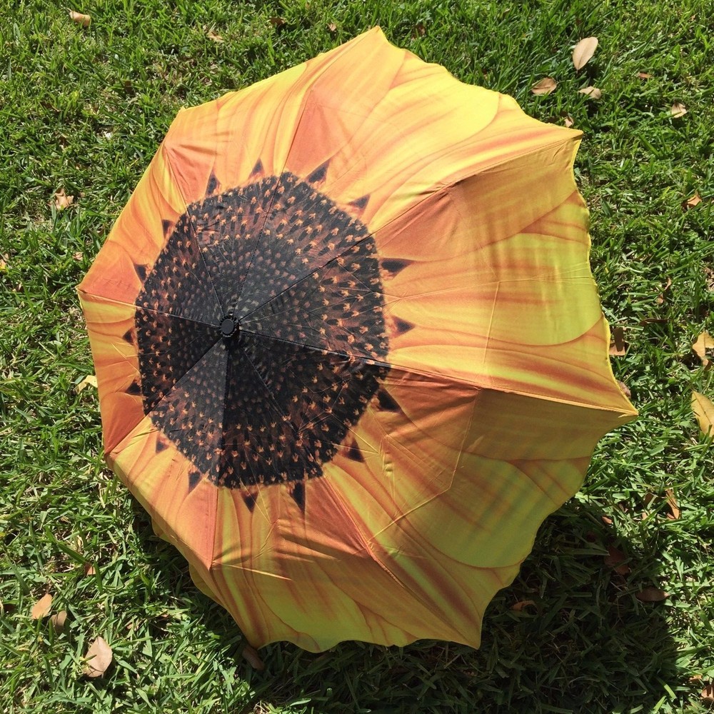 Sunflower Shaped Compact Modern Folding Windproof Umbrella in Yellow & Purple