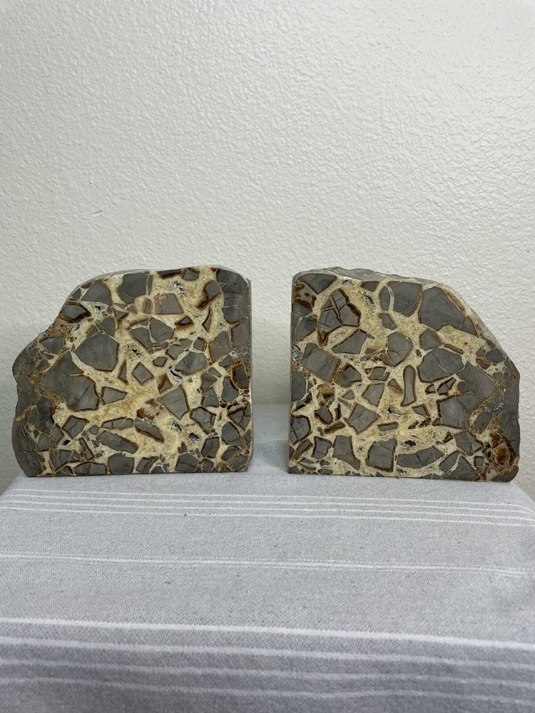 Serpentine Geode Slice Polished Dragon Stone Bookends