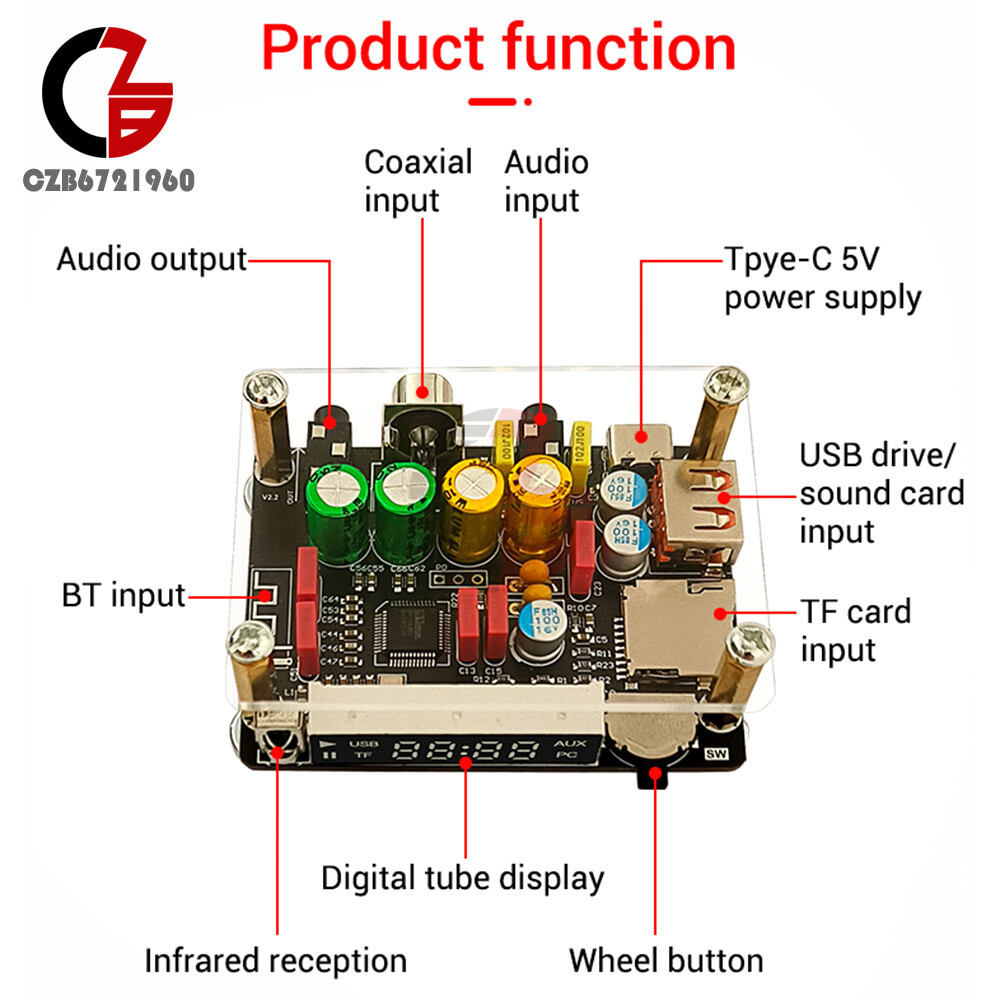 ZK-DAM-K1 Bluetooth U Disk Sound Card TF Decoder Board Front DSP Tuning Type-C