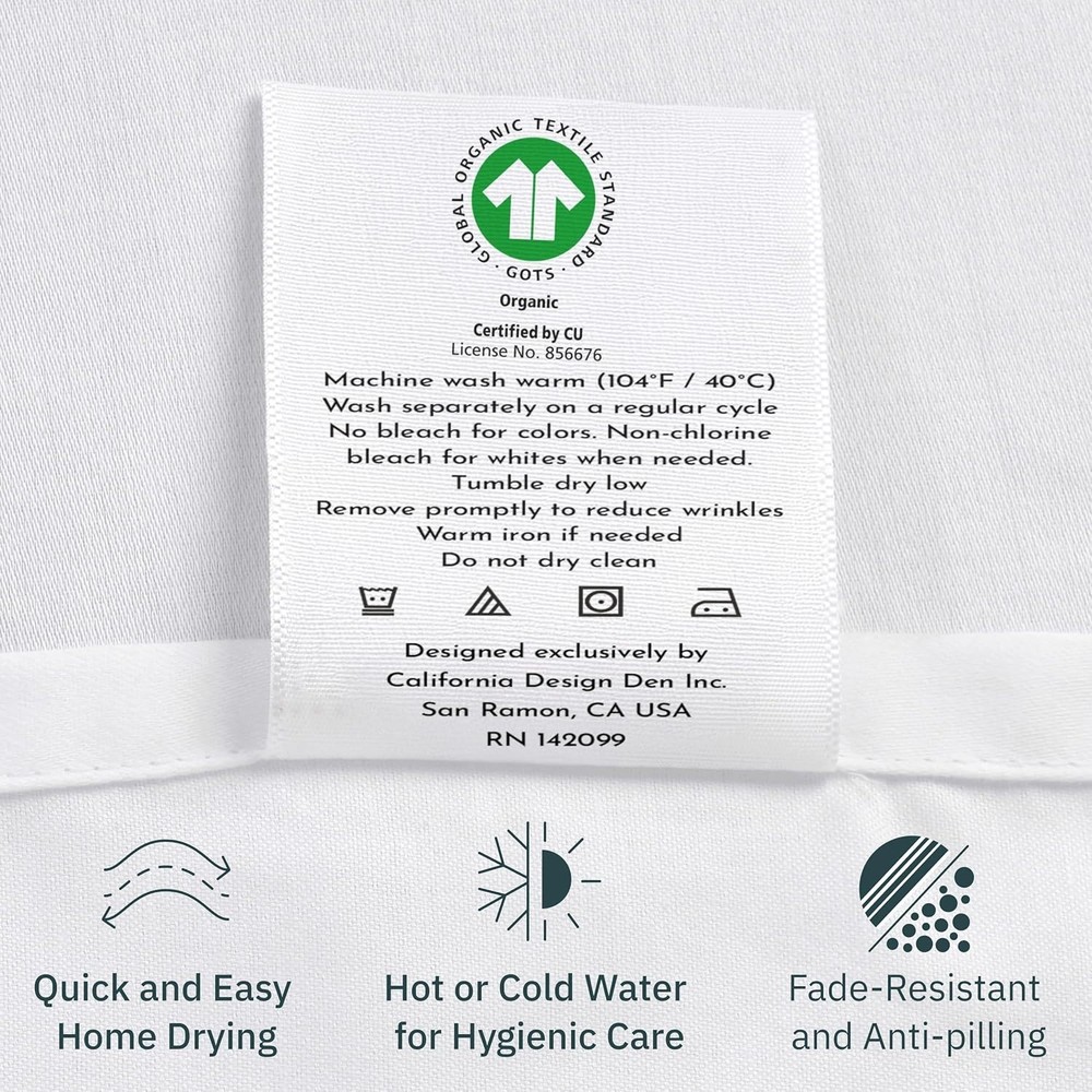 2-Pack Organic Cotton Twin Fitted Sheets - White