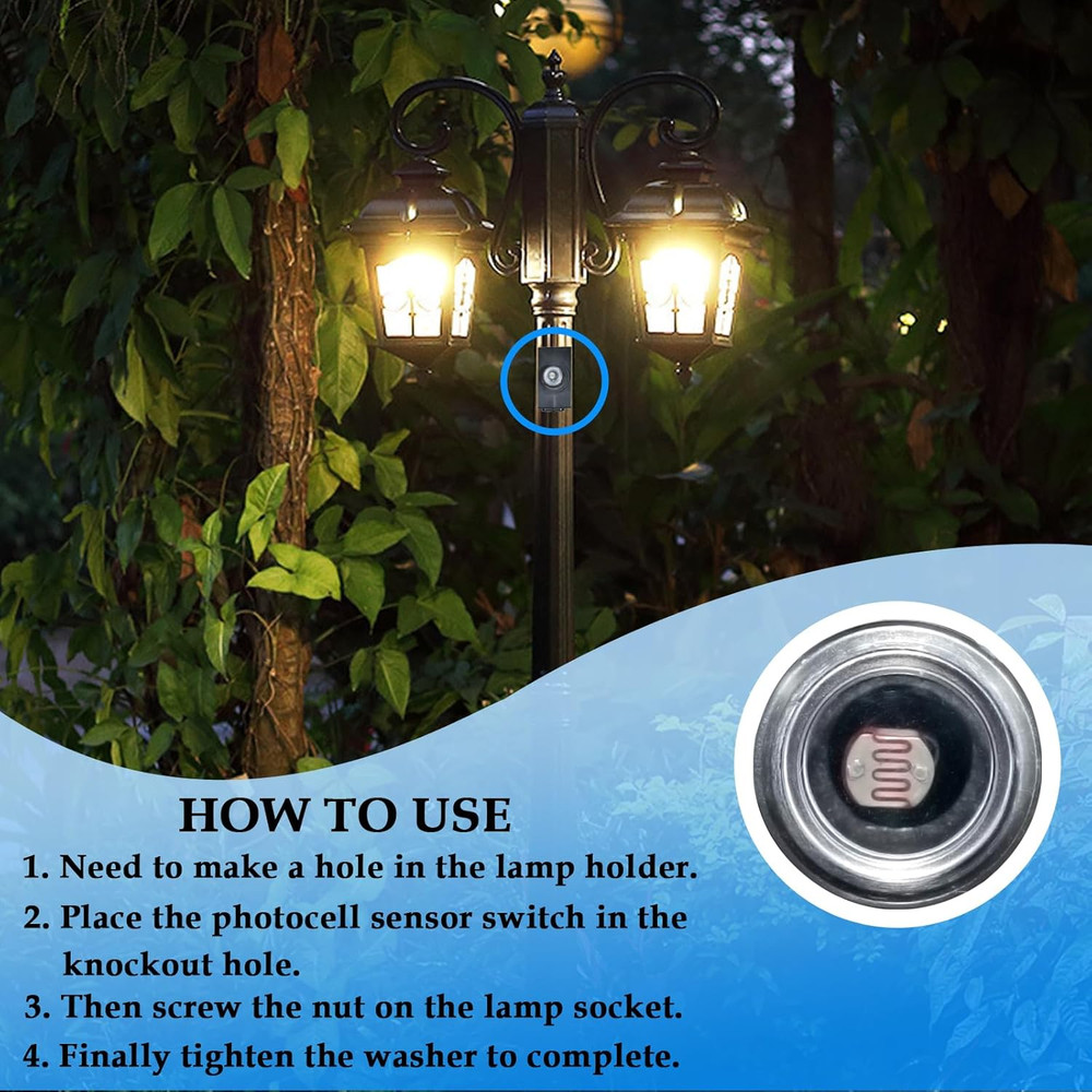 2Pcs Hard-Wired Post Eye Light Control Sensor, 100-277V Auto On/Off, Outdoor Wat