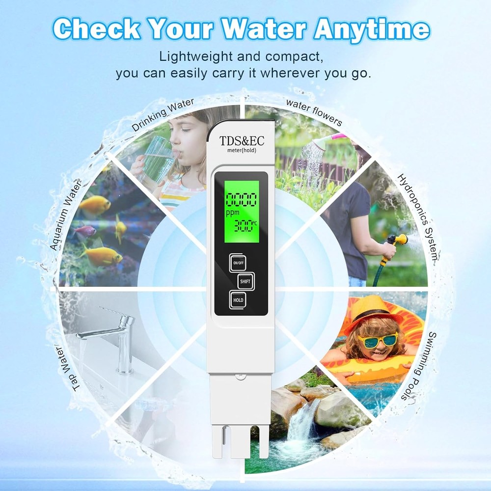 Water Testing Kits for Drinking Water- 4 in 1 TDS Meter Black & White