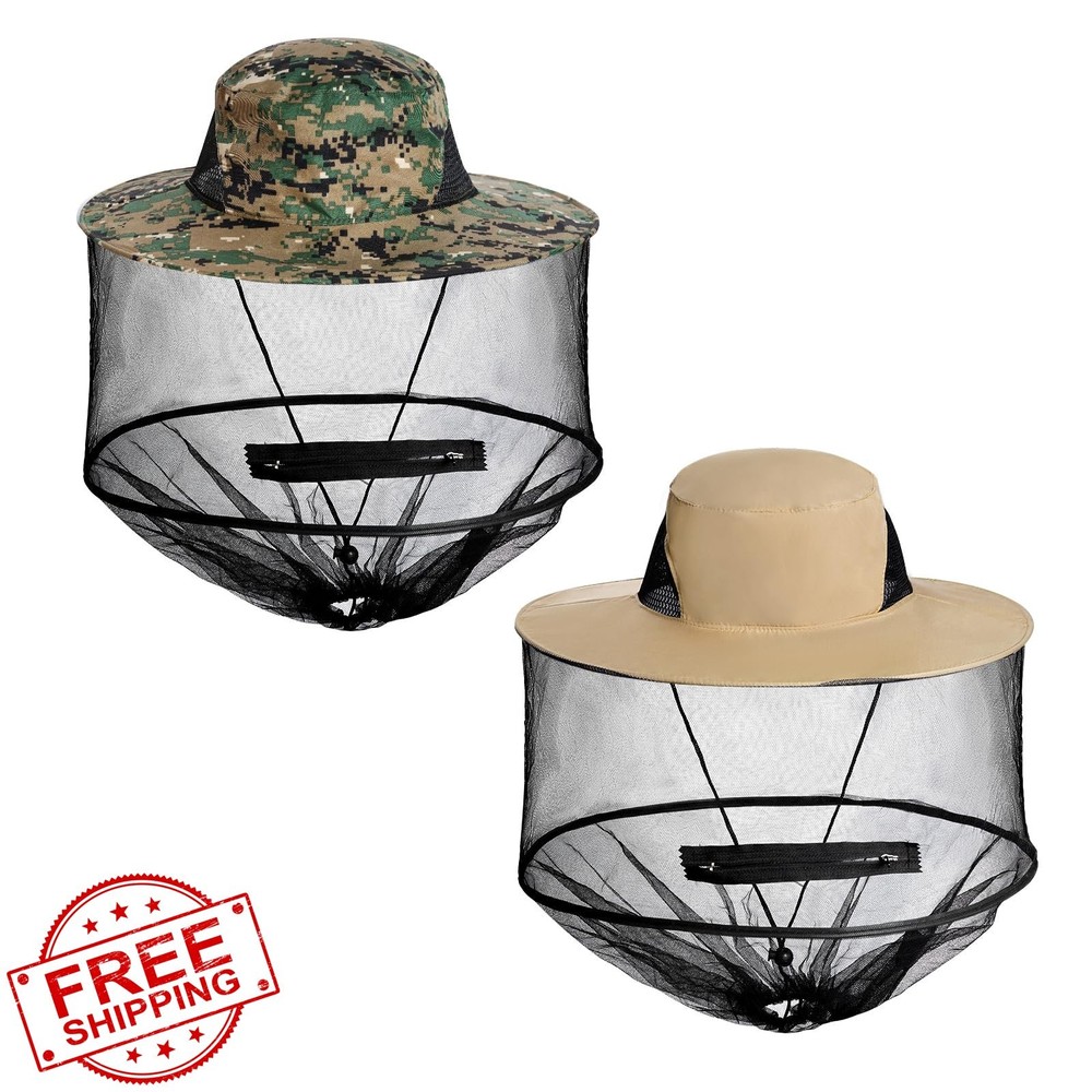 Sucrain 2 Pack Mosquito Head Net Hat Sun Hat Garden Bug Hat with Hidden Net M...