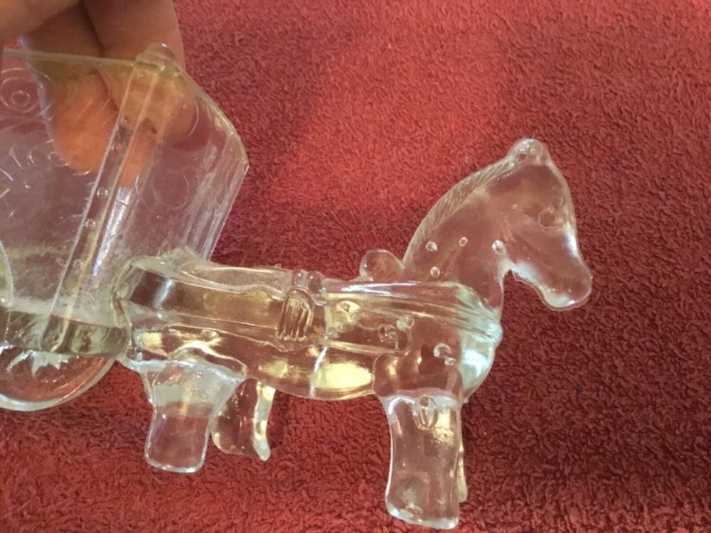 Larger Clear Glass Heavy Donkey Pulling a Wagon Planter