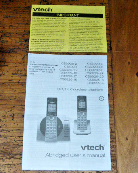 VTECH Cordless PHONE Speaker DECT 6.) CS6929 ANSWERING System USER Manual