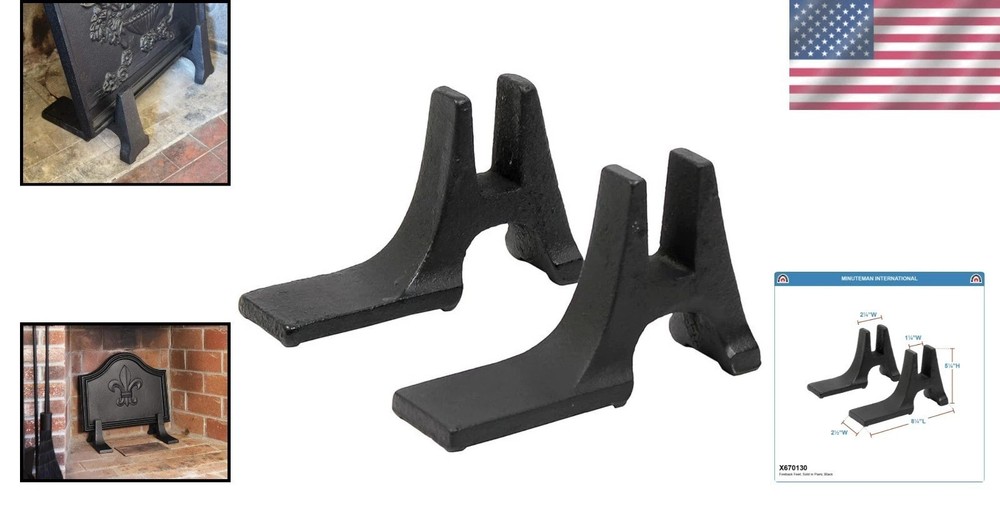 Cast Iron Fireback Supports, Black - Set of 2