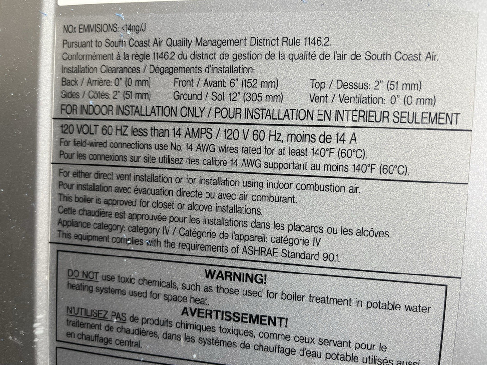 Rinnai IP090160C Combi Boiler I-Series 90k BTU Nat Gas/Propane (B-26 #1677)