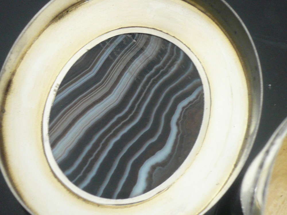 Sterling Silver Box , Large Agate Set Lid, Thomas Ducrow, Birmingham 1903