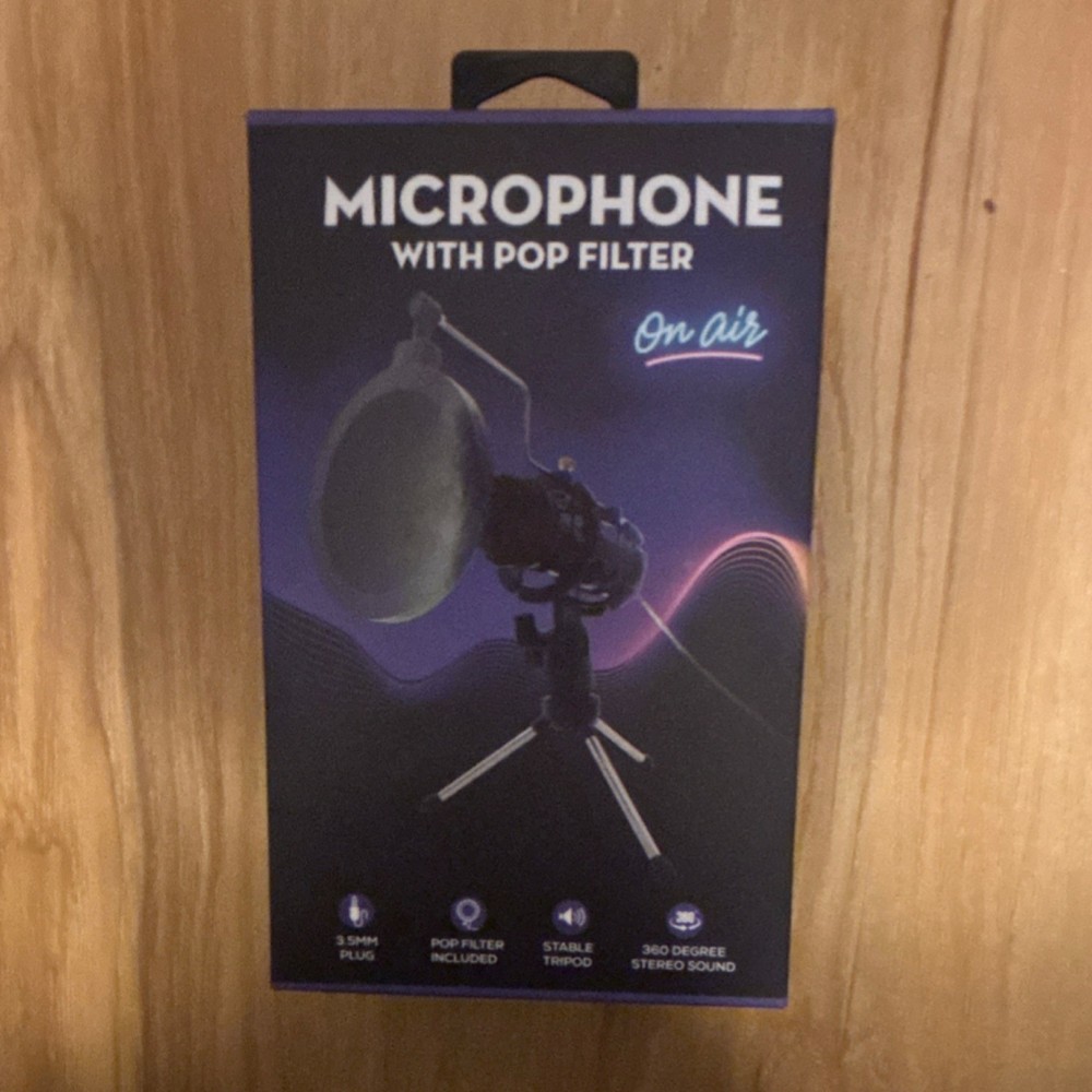 BMI Merchandise Desktop Microphone Pop Filter Tripod 3.5mm Plug Black