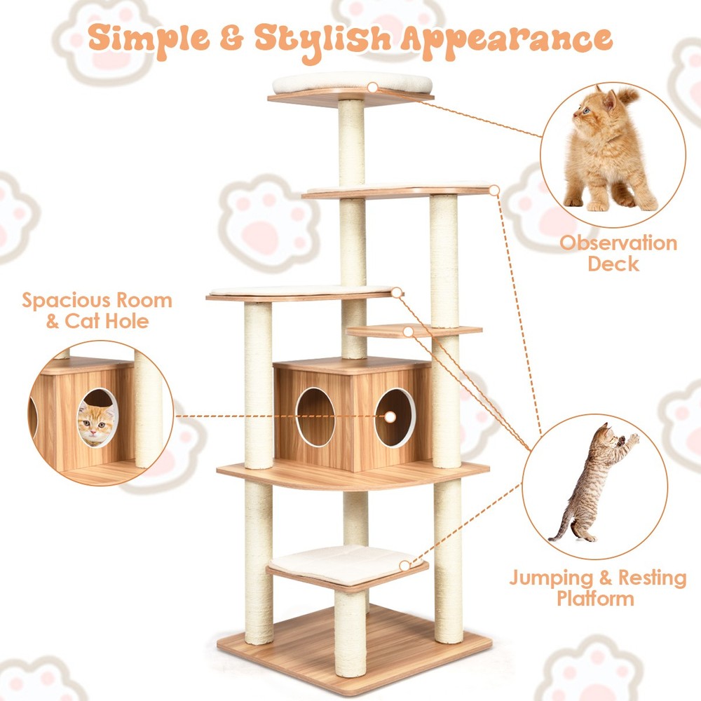 69" Modern Cat Tree Multi-layer Kitten Activity Tower w/ Removable Soft Mat