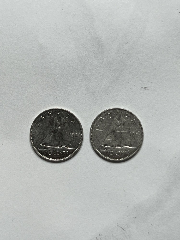 CANADA 10 CENTS 1968 SILVER x2 Dimes