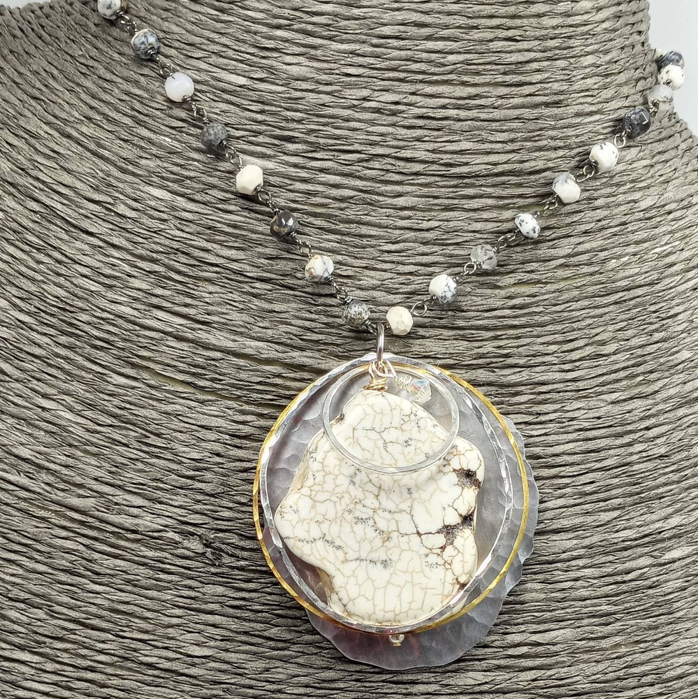 White Turquoise Dendritic Opal Pendant Necklace