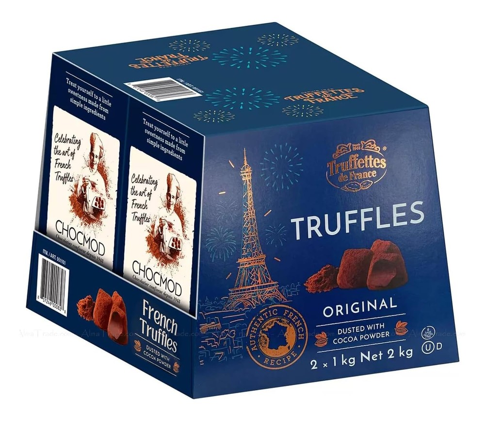 Chocmod Natural Truffles, Plain, 1000-Gram Boxes (Pack of 2)