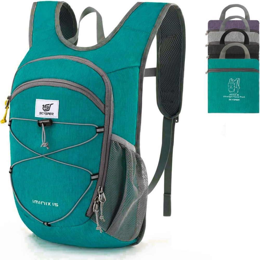 SKYSPER 15L Foldable Hiking Backpack Lightweight Packable Daypack w/ Strap, Cyan