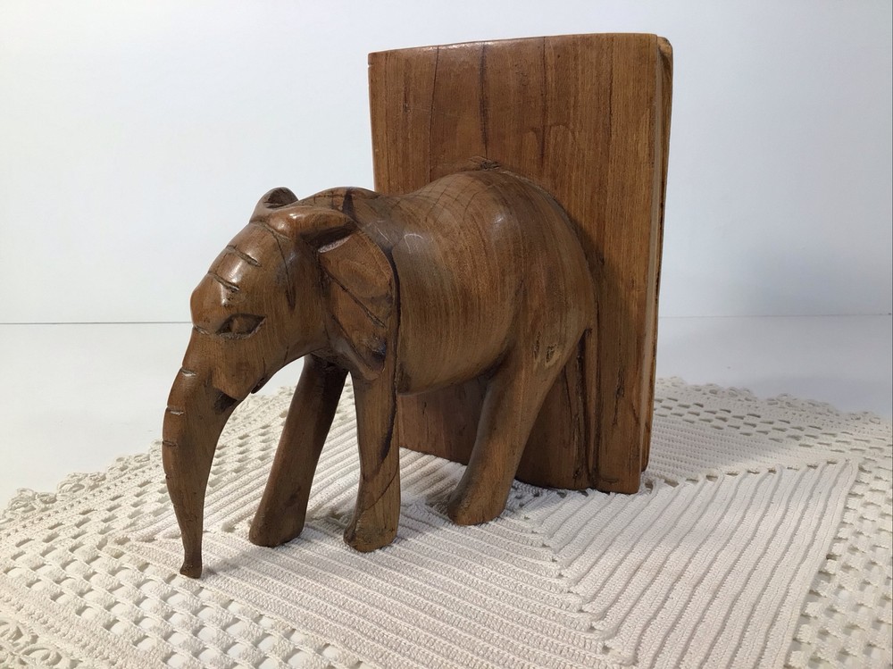 Elephant Bookends~Hand Carved Solid Wood~6” Tall~