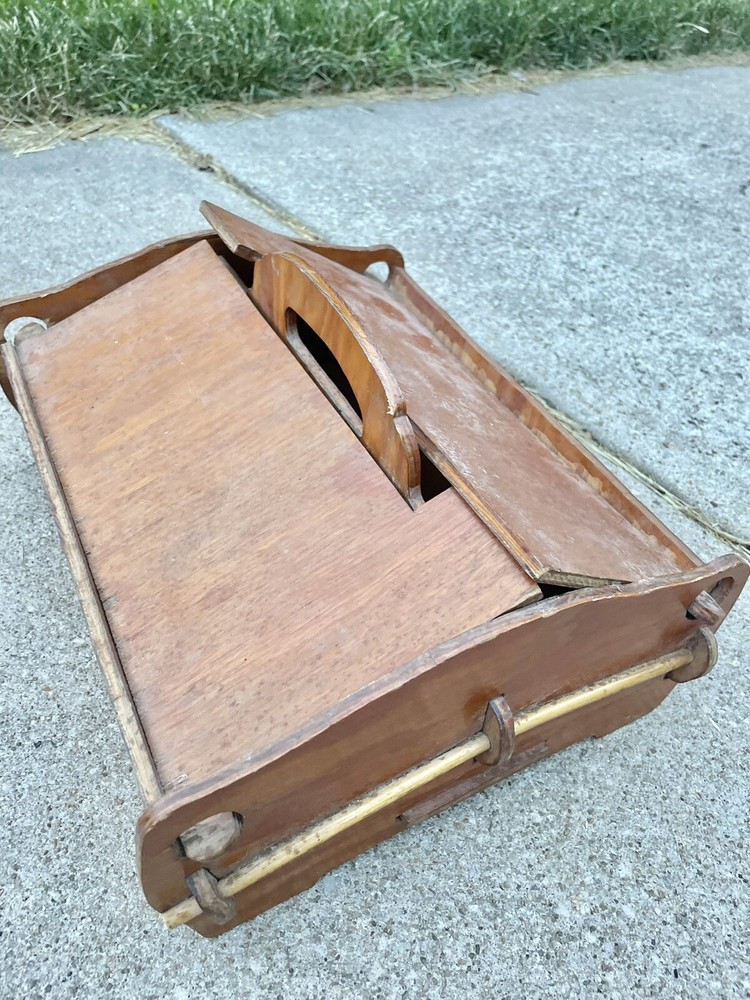 Vintage Wood Sewing Storage Box w/Handle NL