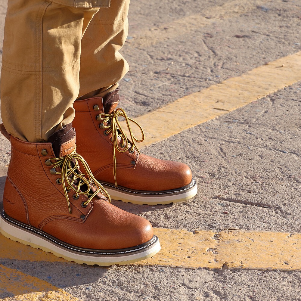 Men's Brown Classic 6" Tan Pitstop Leather Soft Toe Work Boots
